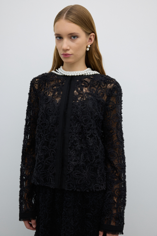 Bisiklet Yaka Önden Agraflı Ceket Siyah - 1