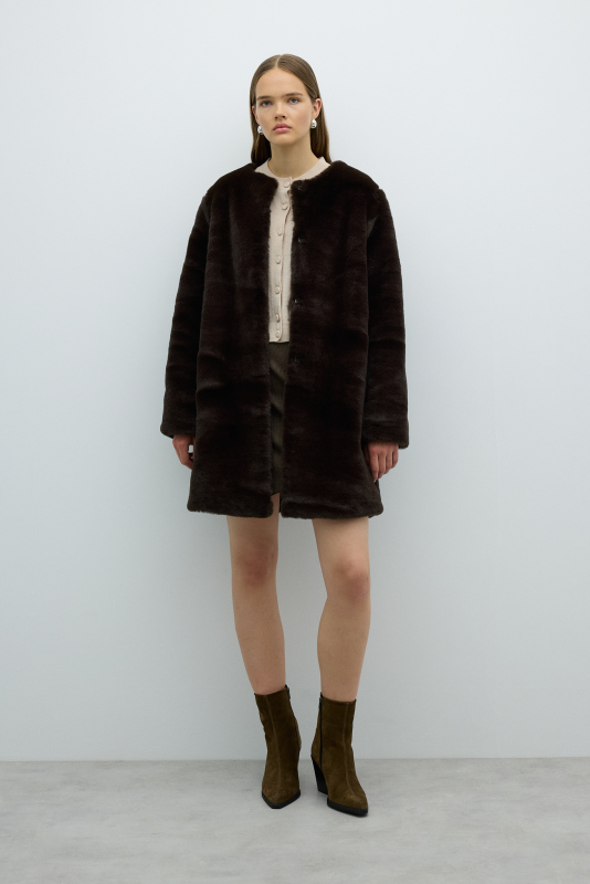 Bisiklet Yaka Peluş Kap Kahve - Roman