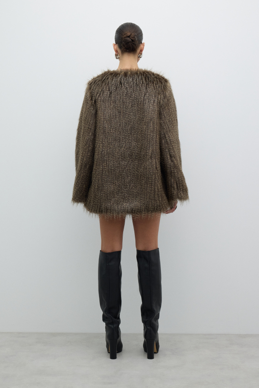 Bisiklet Yaka Suni Kürk Kap Standart Renk - 2