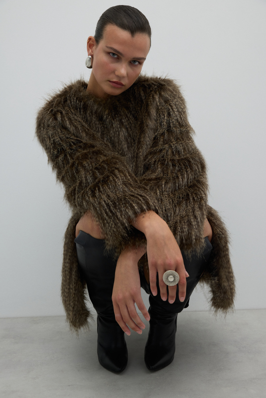 Bisiklet Yaka Suni Kürk Kap Standart Renk - 3