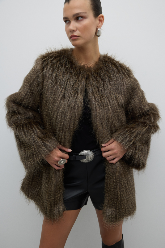 Bisiklet Yaka Suni Kürk Kap Standart Renk - 5