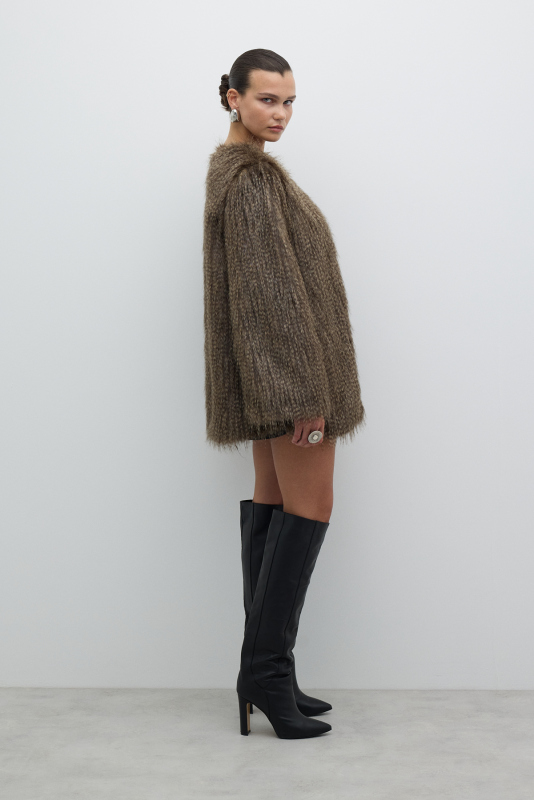 Bisiklet Yaka Suni Kürk Kap Standart Renk - 4