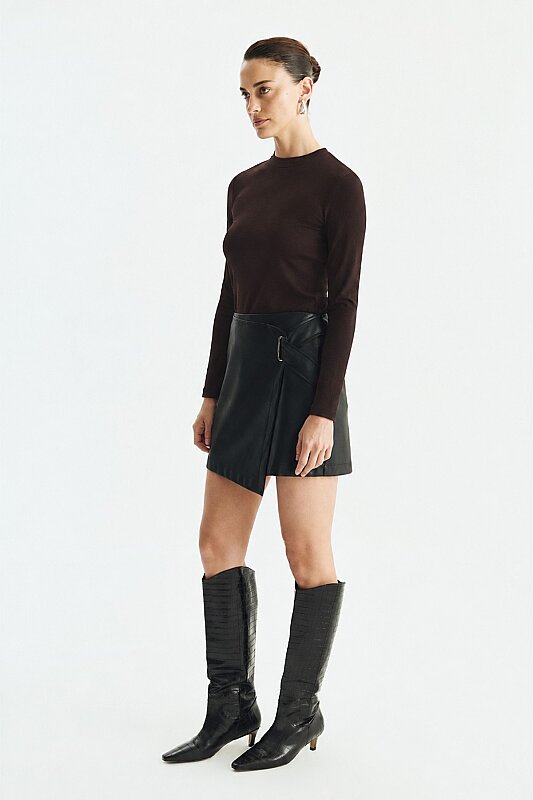 Bisiklet Yaka Uzun Kol Basic T-Shirt Kahve - 3