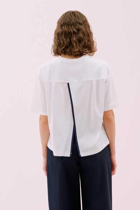 Biye Detaylı Arkası Yırtmaçlı T-shirt Beyaz - Roman (1)