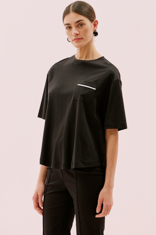 Biye Detaylı Arkası Yırtmaçlı T-shirt Siyah - 3