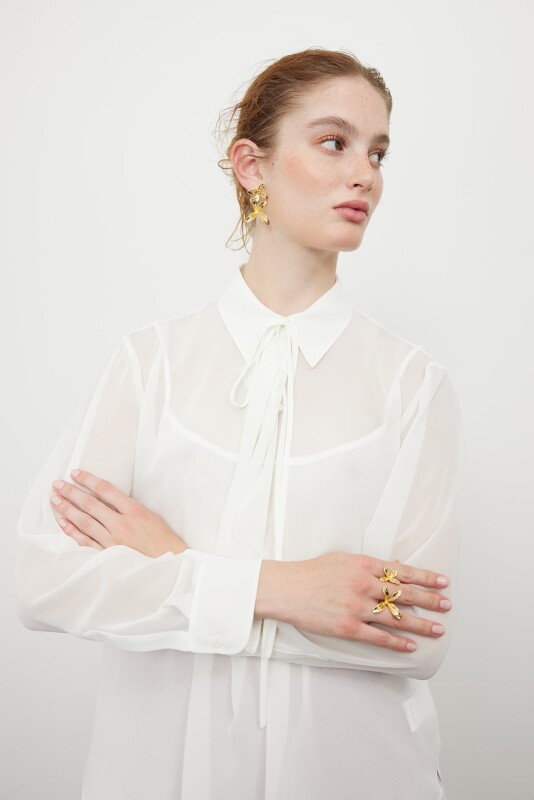 Şifon Uzun Kol Bluz Kemik - 3