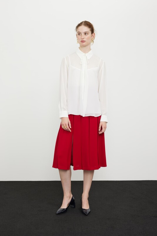 Şifon Uzun Kol Bluz Kemik - 4