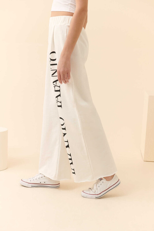  Bol Paça Fafanto Yazı Baskılı Eşofman Altı Ekru - 3