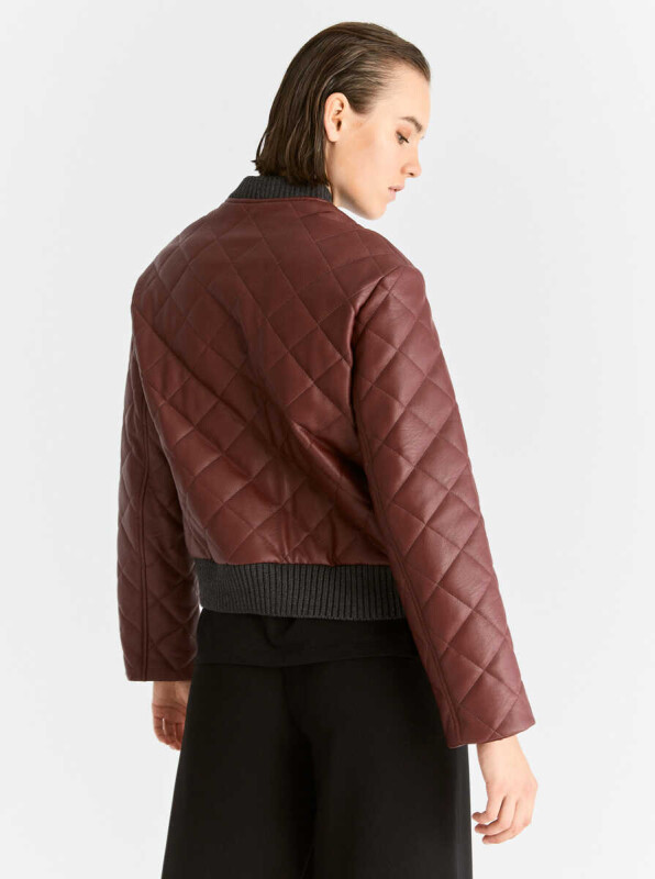  Bomber Metal Detaylı Kadın Ceket Bordo - 2