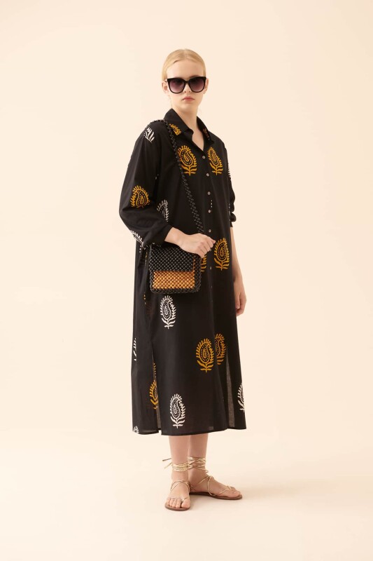 Boncuk Aksesuarlı Desenli Çanta Standart Renk - 2