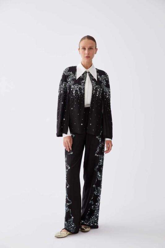  Boncuk İşlemeli Abiye Pelerin Siyah - 3