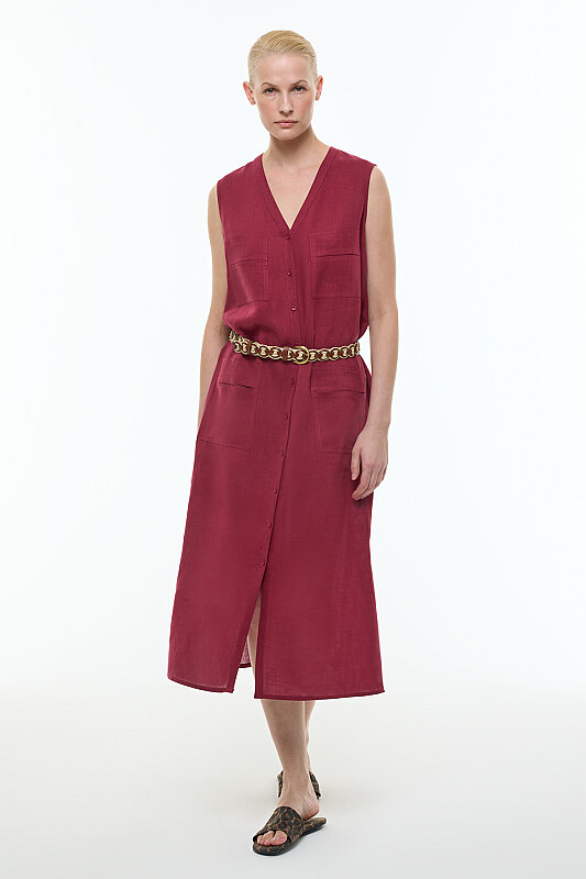 Gömlek Elbise Bordo - Roman