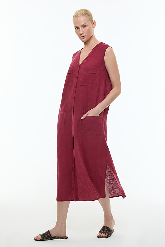 Gömlek Elbise Bordo - 6