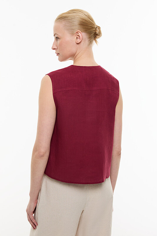 Çift Cepli Keten Gömlek Bordo - Roman (1)