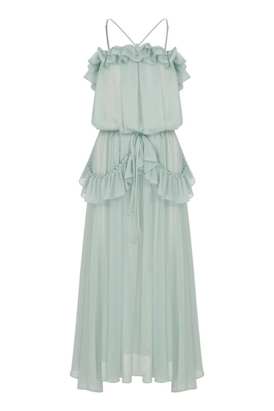 Boyun Askılı Abiye Elbise Mint - 4