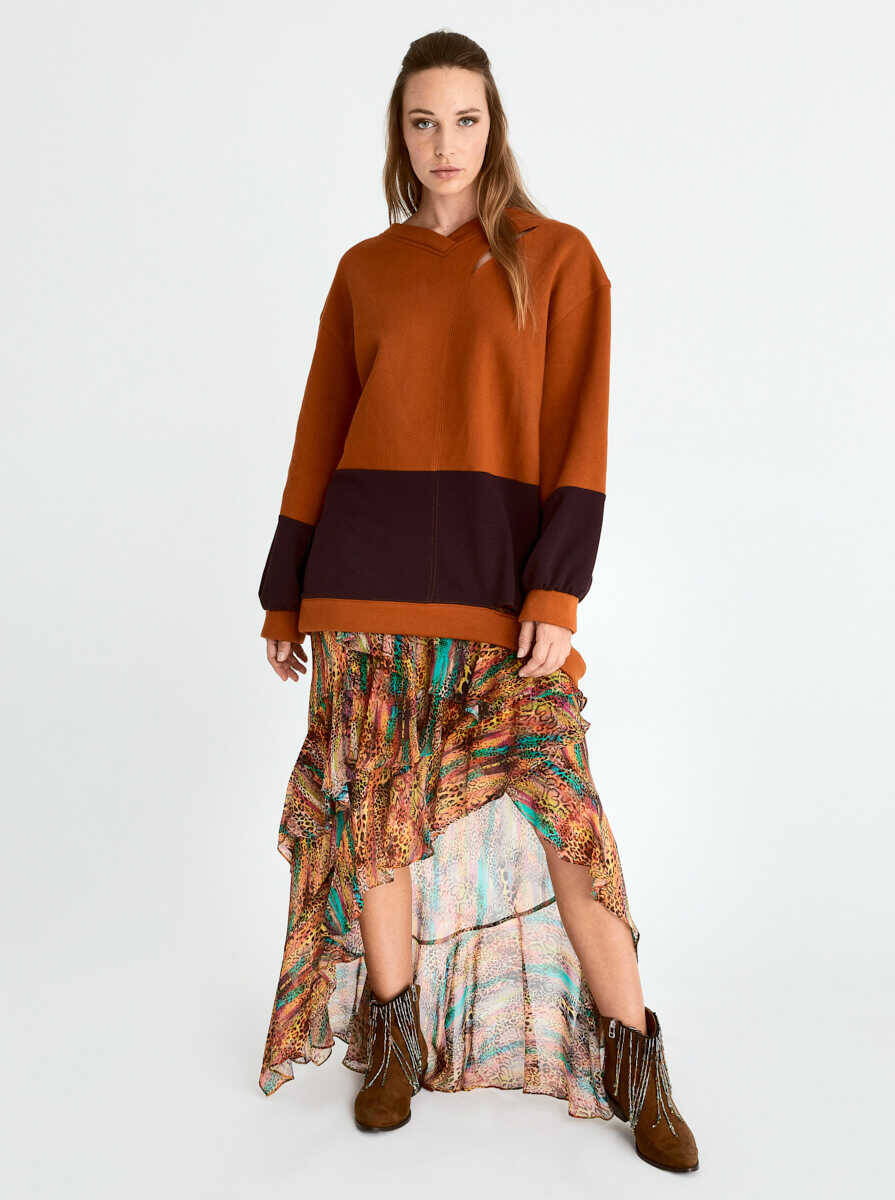  Boyun Ve Etek Detaylı Kadın Sweatshirt Standart Renk - 1