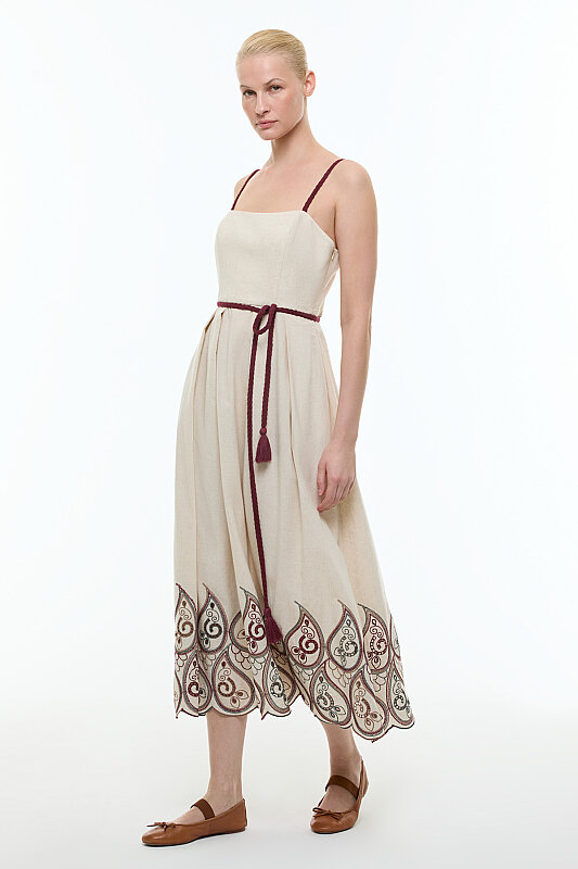 Brodeli Midi Elbise Standart Renk - 4