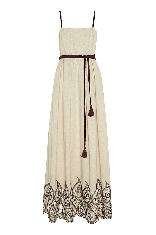 Brodeli Midi Elbise Standart Renk - 5