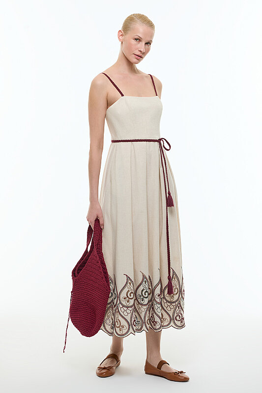 Brodeli Midi Elbise Standart Renk - Roman