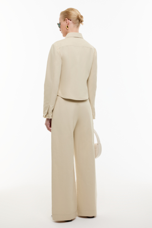 Cep Detaylı Geniş Paça Pantolon Bej - Roman (1)
