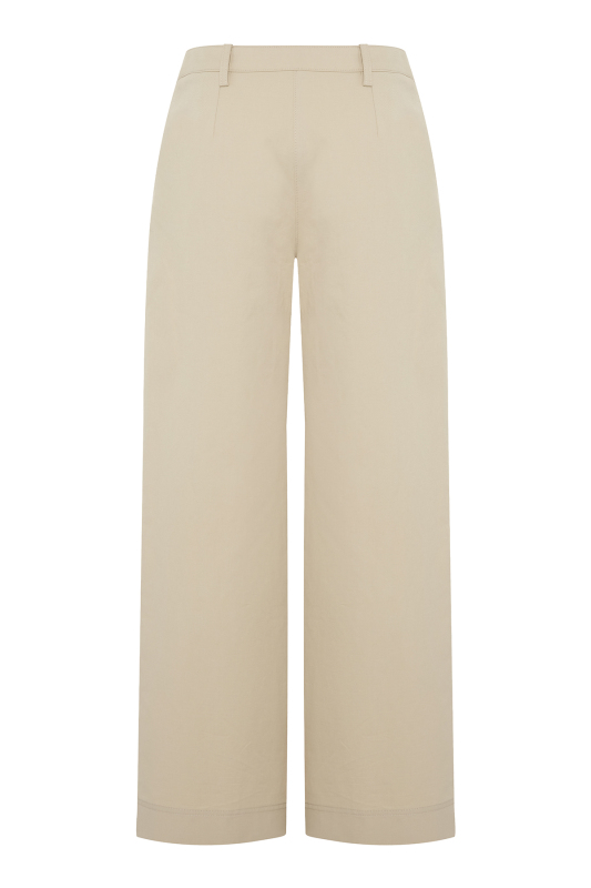 Cep Detaylı Geniş Paça Pantolon Bej - 5