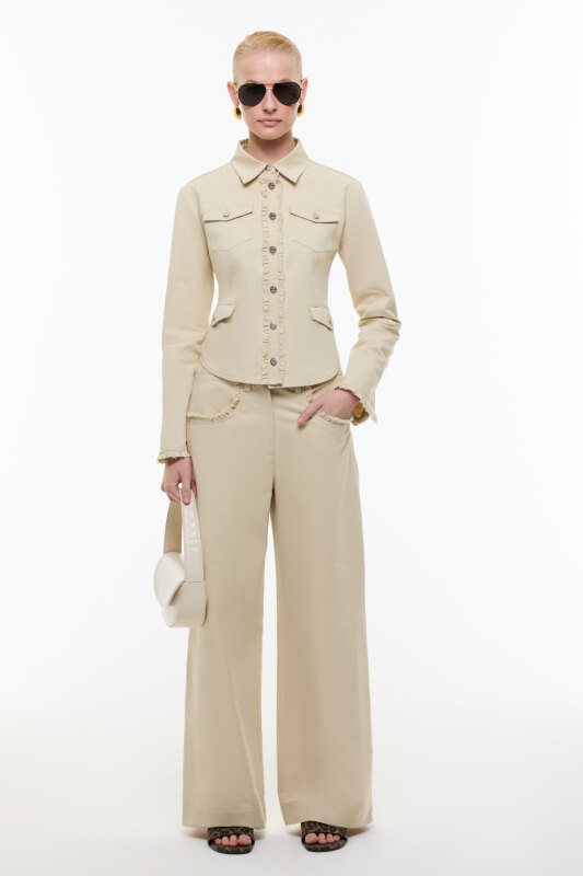 Cep Detaylı Geniş Paça Pantolon Bej - Roman