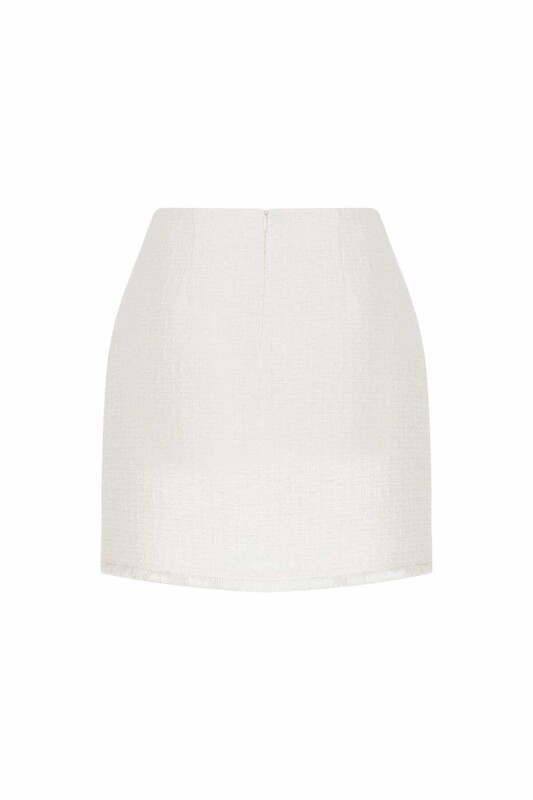  Cep Detaylı Tüvit Mini Etek Kemik - 5