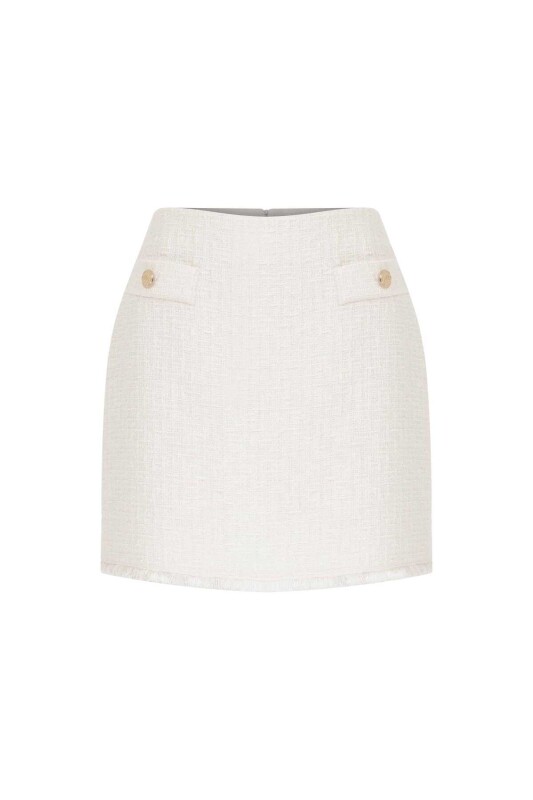  Cep Detaylı Tüvit Mini Etek Kemik - 4