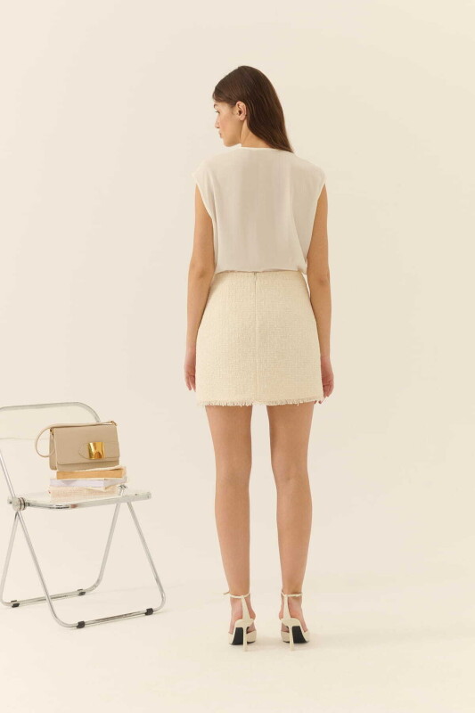  Cep Detaylı Tüvit Mini Etek Kemik - Roman (1)