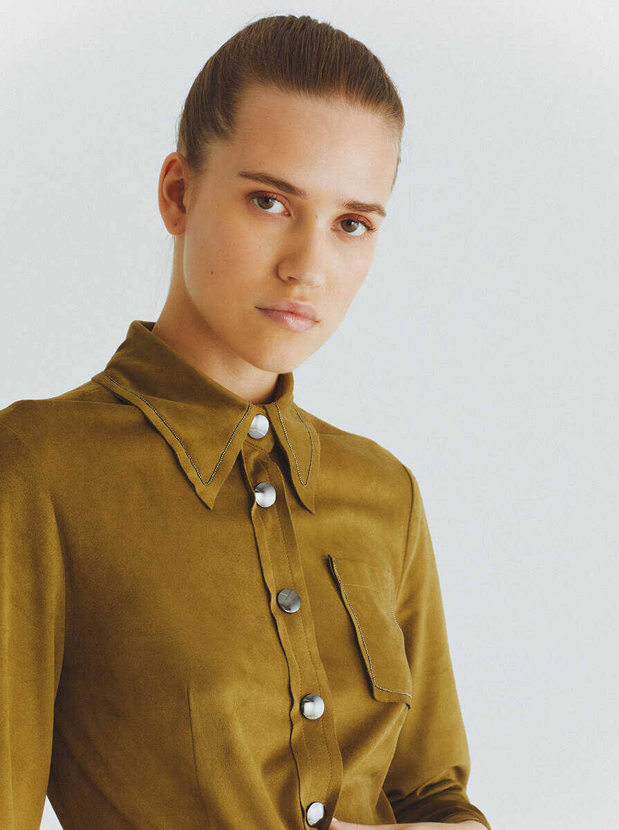  Cepli Gömlek Olive Günlük Elbise Olive - 3