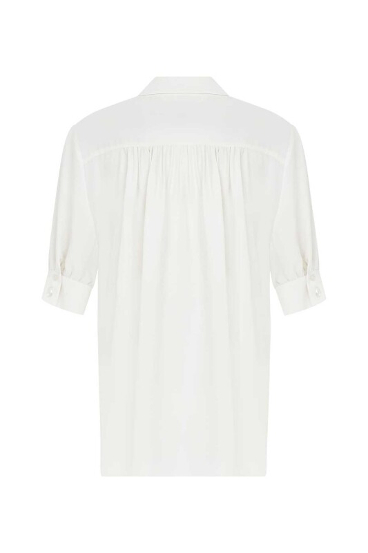 Cepli Kısa Kollu Kadın Gömlek Beyaz - 5