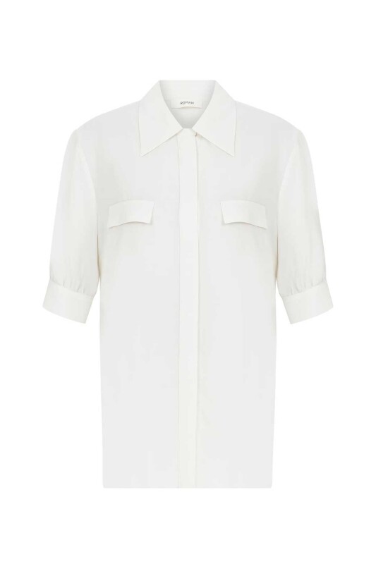 Cepli Kısa Kollu Kadın Gömlek Beyaz - 4
