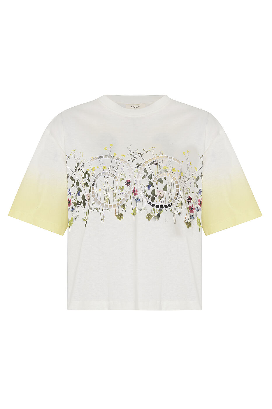 Çiçek Baskılı Nakışlı T-Shirt Ekru - 3