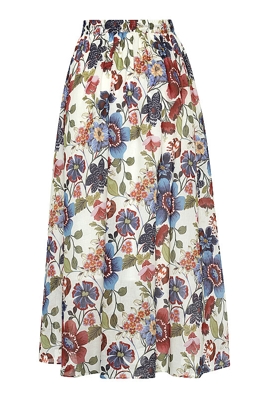 Çiçek Desenli Beli Lastikli Midi Boy Etek Standart Renk - 9