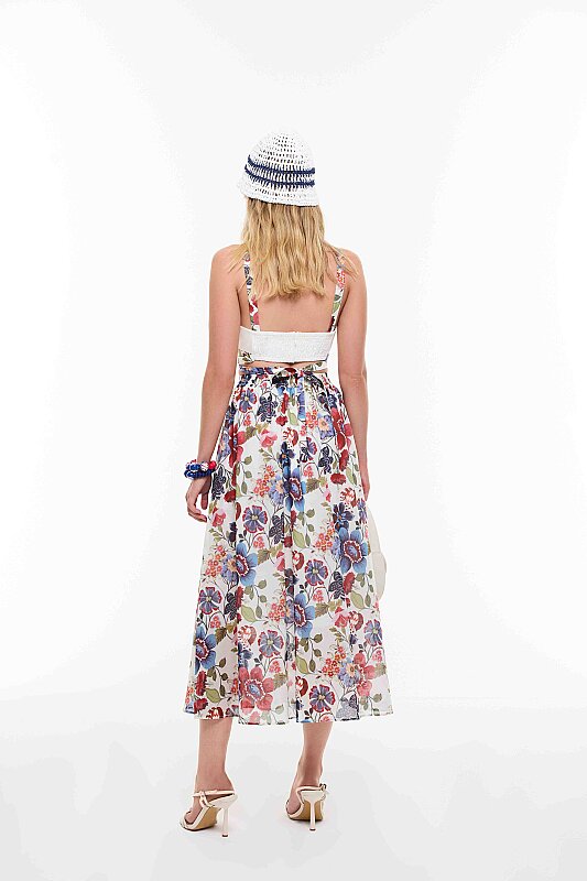 Çiçek Desenli Beli Lastikli Midi Boy Etek Standart Renk - 3