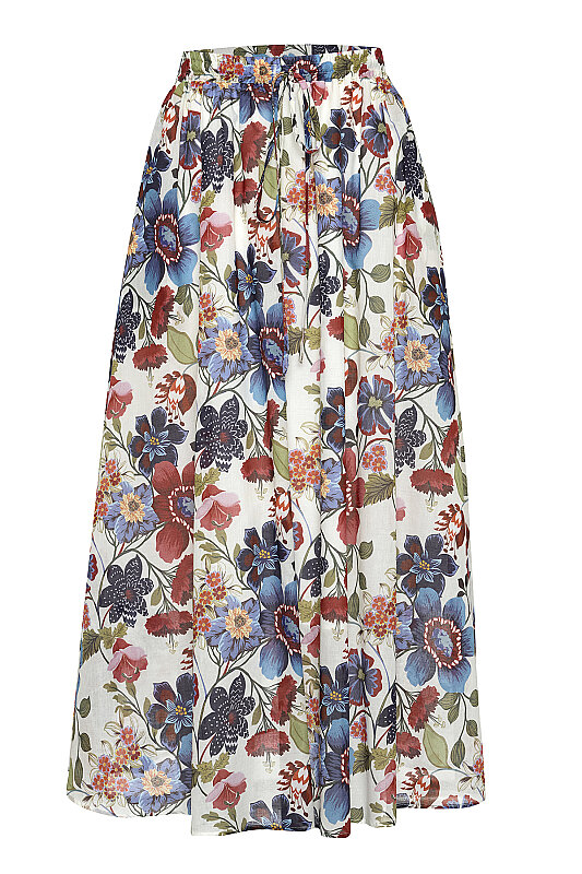 Çiçek Desenli Beli Lastikli Midi Boy Etek Standart Renk - 8