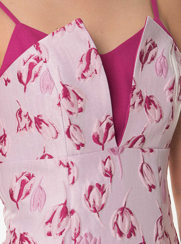 Çiçek Desenli Midi Elbise Pembe - 3