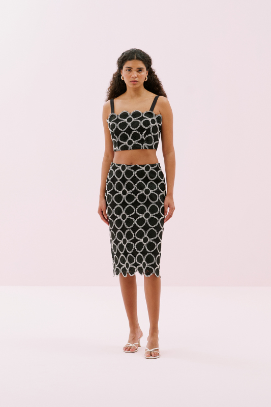 Çiçek Motifli Midi Boy Etek Standart Renk - 1