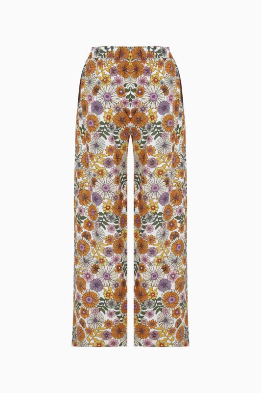 Çiçekli Desenli Geniş Paça Kadın Pantolon Standart Renk - 5