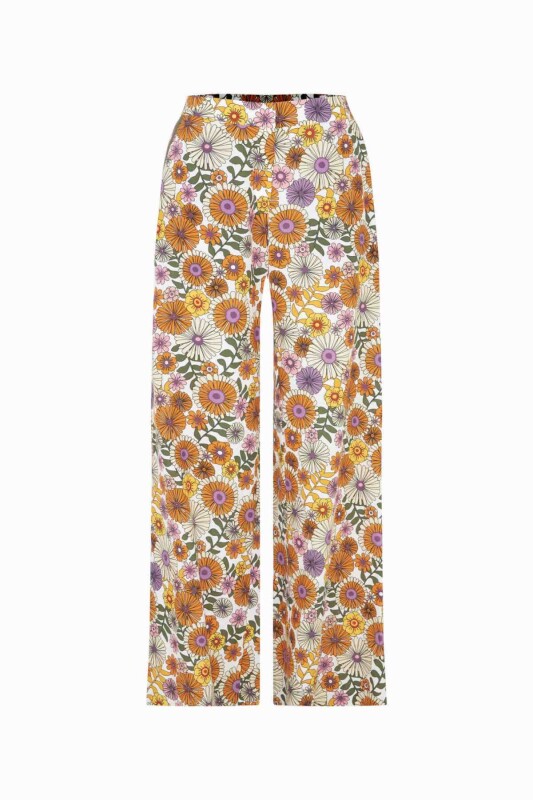 Çiçekli Desenli Geniş Paça Kadın Pantolon Standart Renk - 4