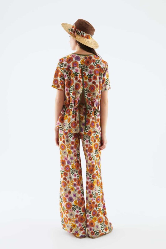 Çiçekli Desenli Geniş Paça Kadın Pantolon Standart Renk - 2