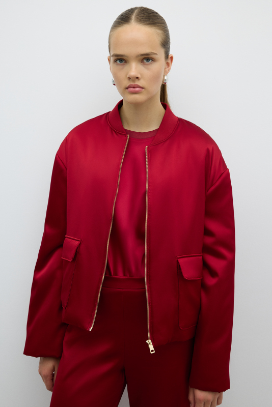 Çift Cepli Dolgulu Saten Mont Bordo 