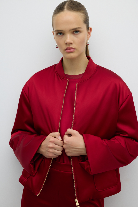 Çift Cepli Dolgulu Saten Mont Bordo - 5