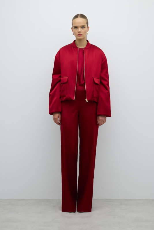 Çift Cepli Dolgulu Saten Mont Bordo - 4