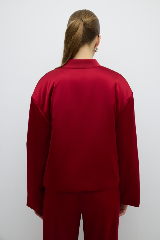 Çift Cepli Dolgulu Saten Mont Bordo - 2