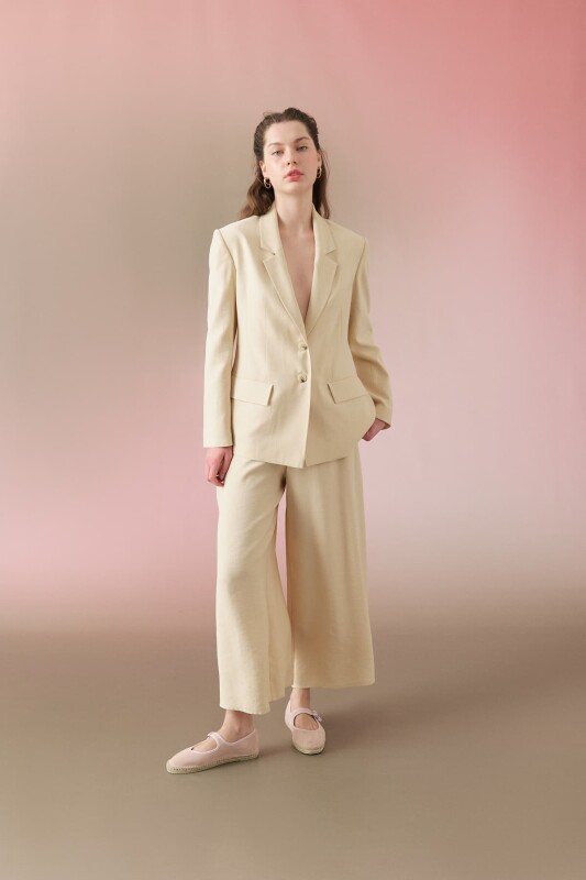 Çift Cepli Erkek Yaka Ceket Bej - Roman (1)