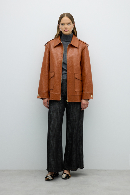 Çift Cepli Fermuarlı Geniş Kesim Mont Tarçın - 5