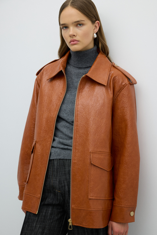 Çift Cepli Fermuarlı Geniş Kesim Mont Tarçın - Roman