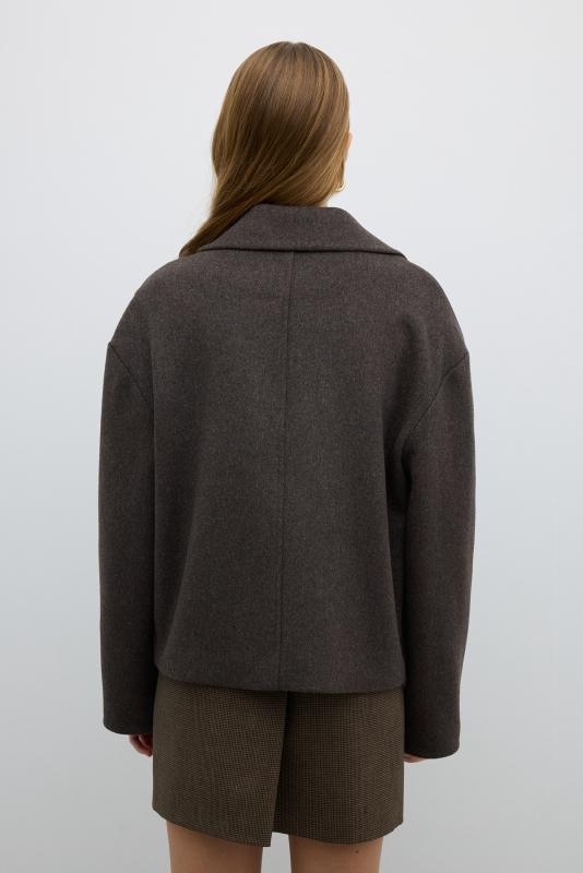 Çift Cepli Önden Çıtçıtlı Yün Karışımlı Mont Kahve - 3