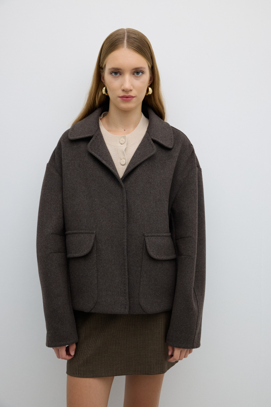 Çift Cepli Önden Çıtçıtlı Yün Karışımlı Mont Kahve - 4